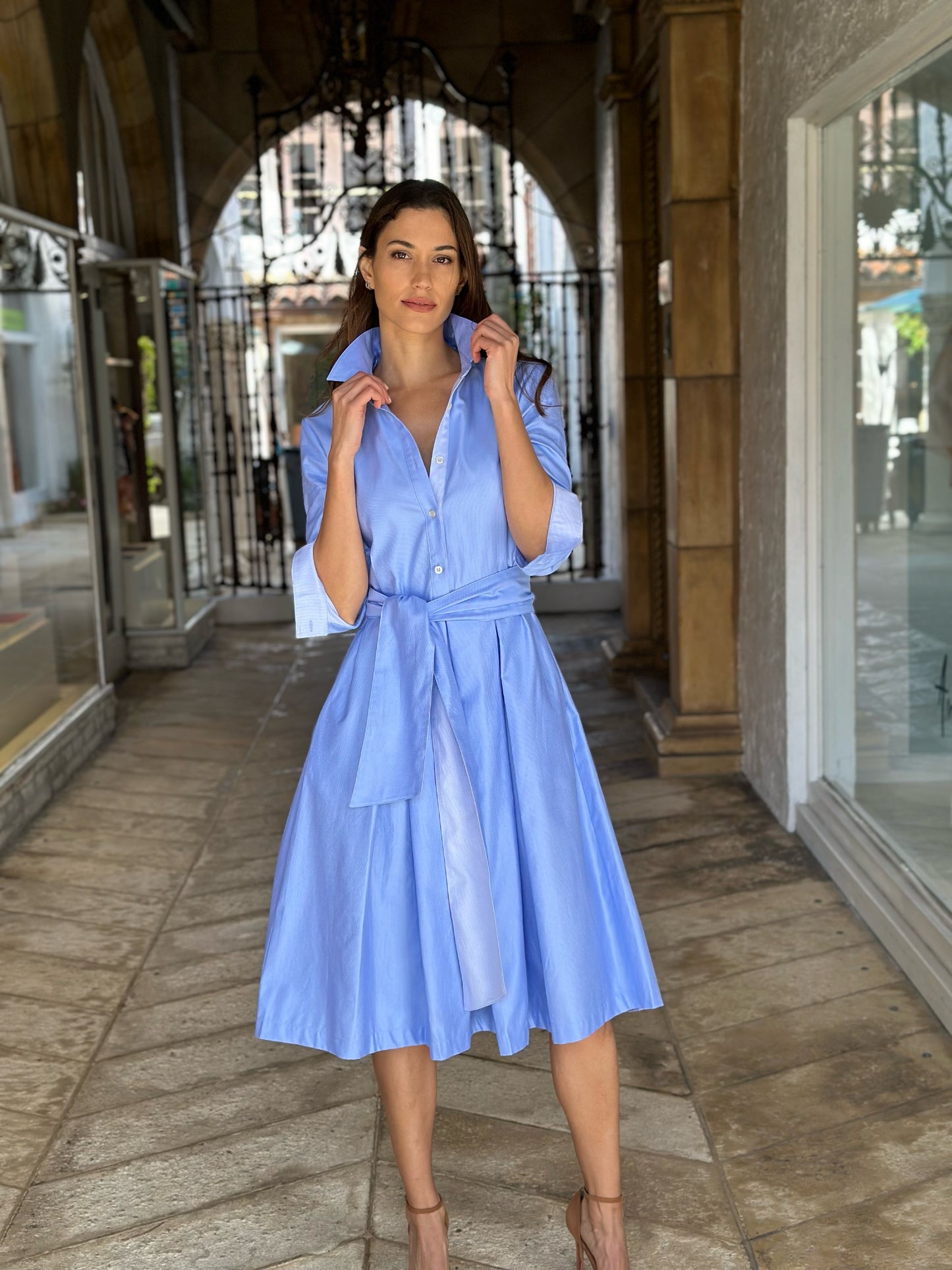 Light Blue Mid Length Shirt Dress