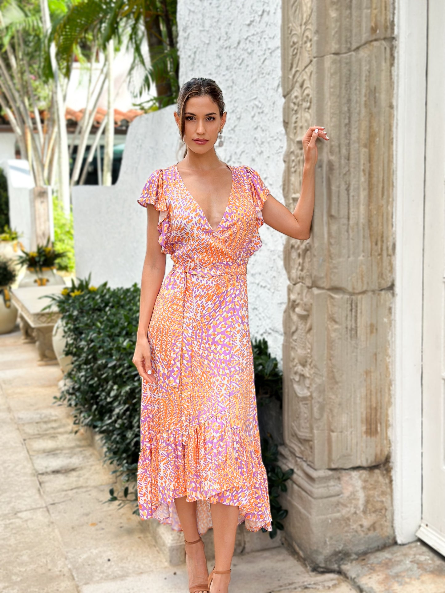 Orange / Purple Long Wrap Dress Cupro