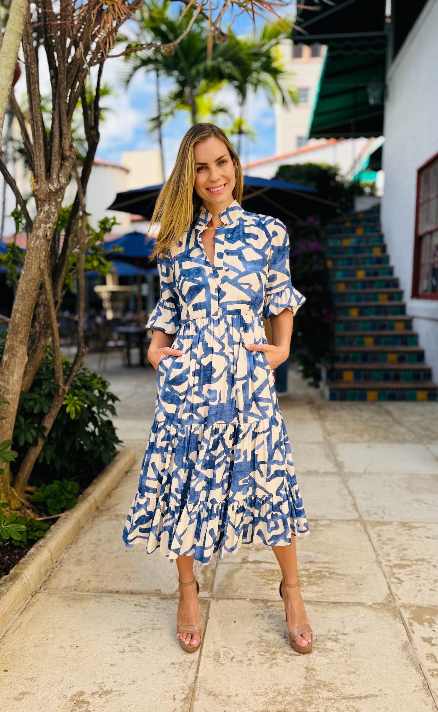 Maxi Long Blue Print Dress