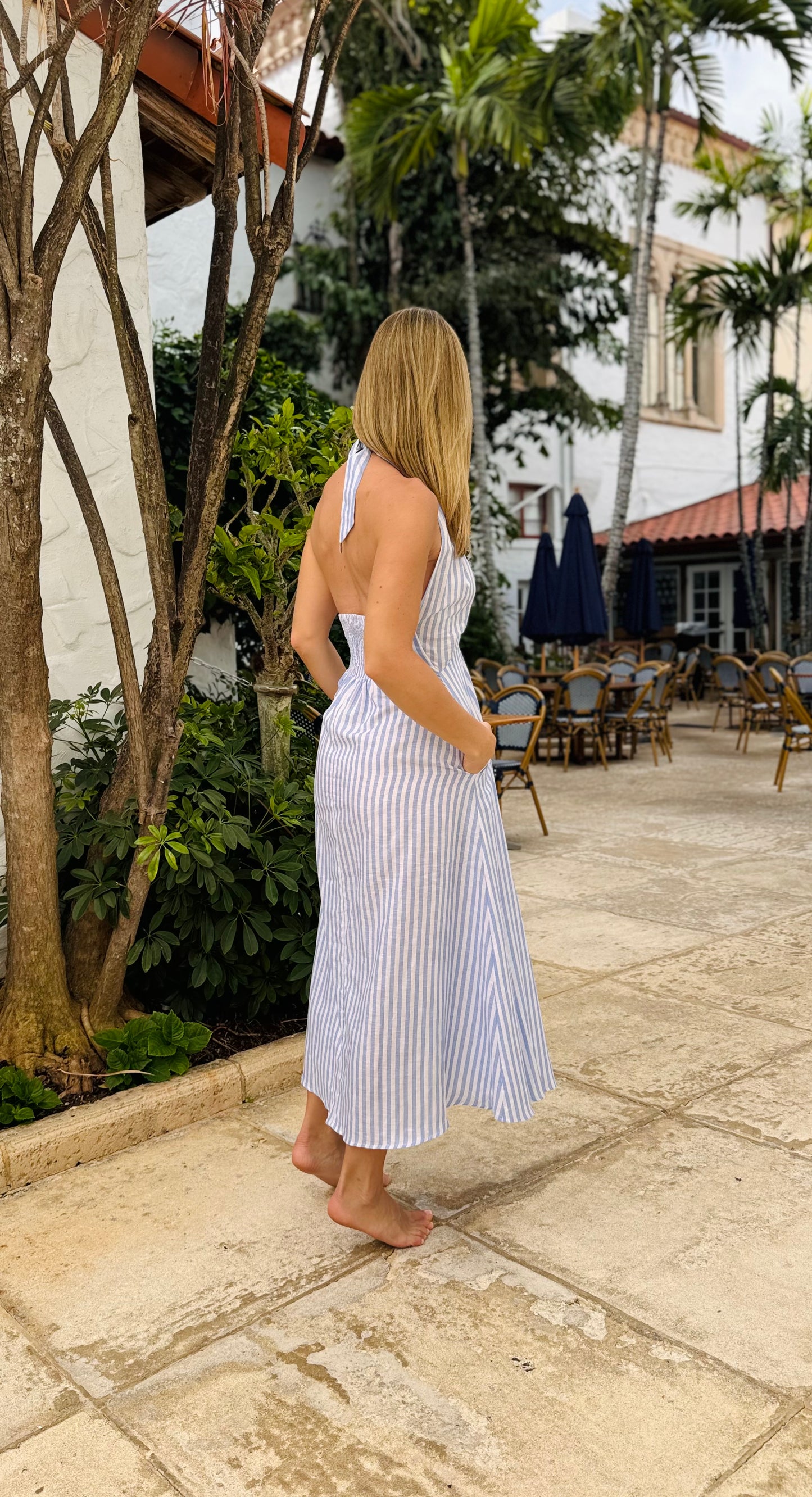 Halter Stripe Linen Dress