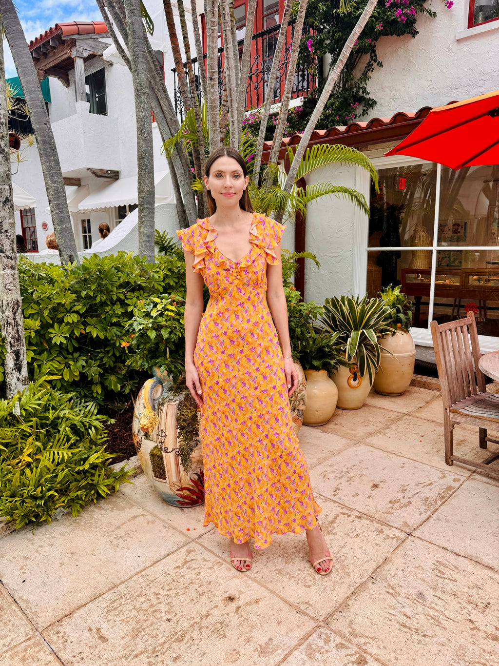 Orange Long Ruffle Dress S Orange Long Ruffle Dress S