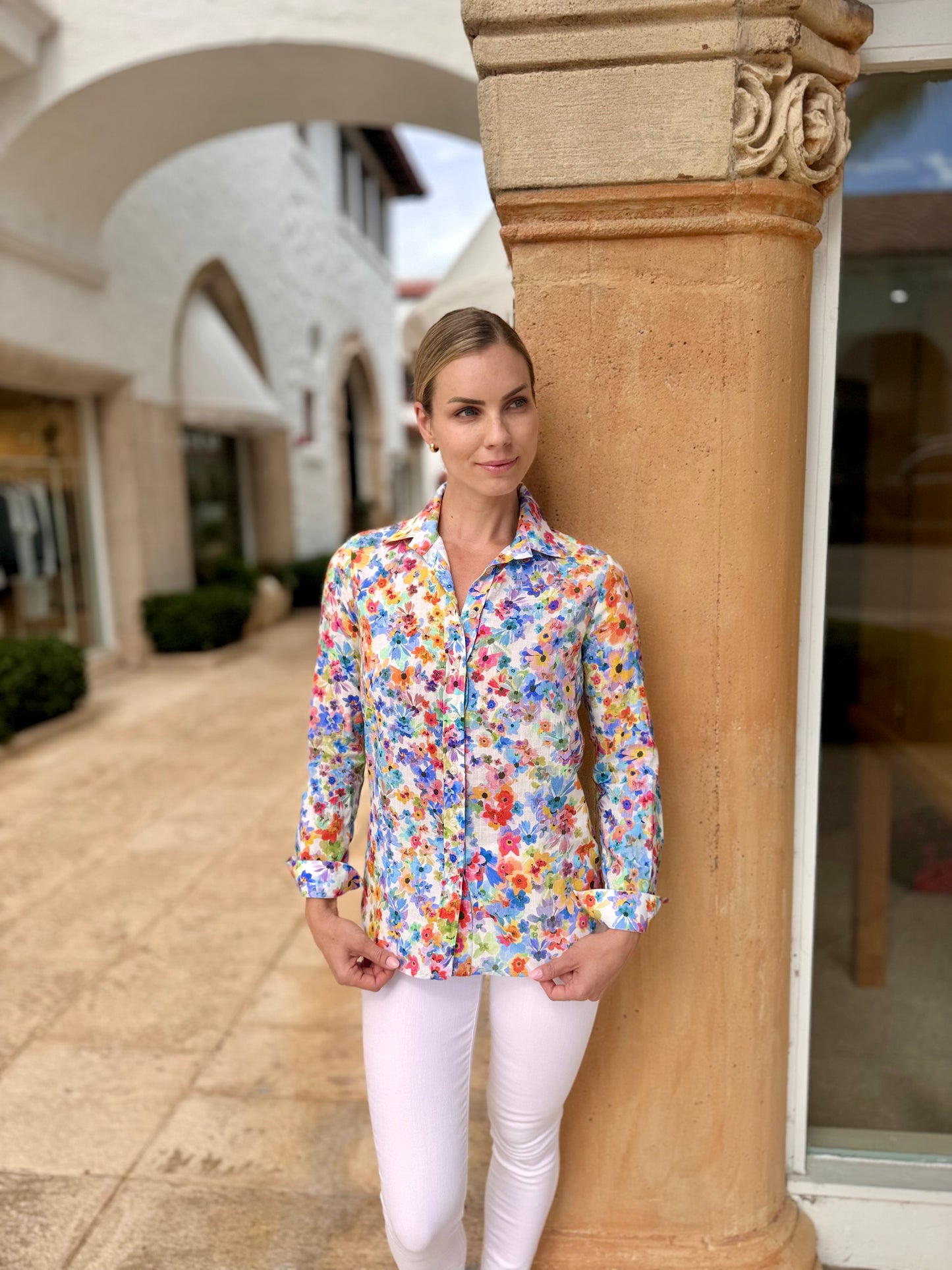 Floral Cotton/Linen Shirt