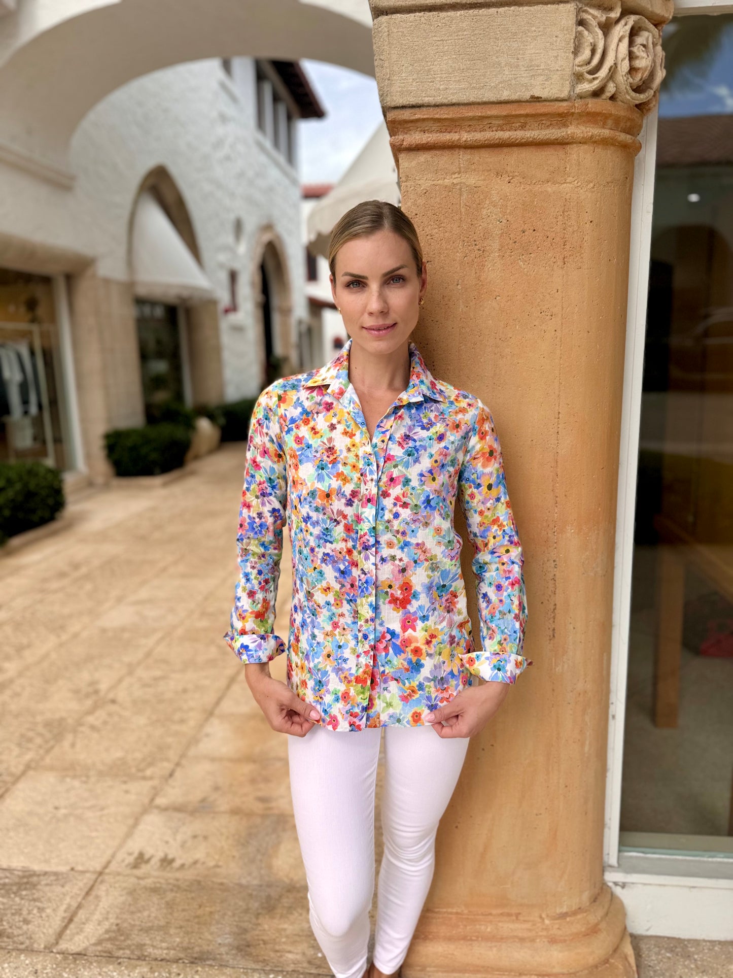 Floral Cotton/Linen Shirt