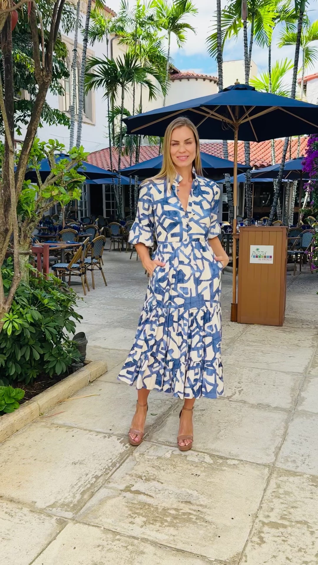 Maxi Long Blue Print Dress