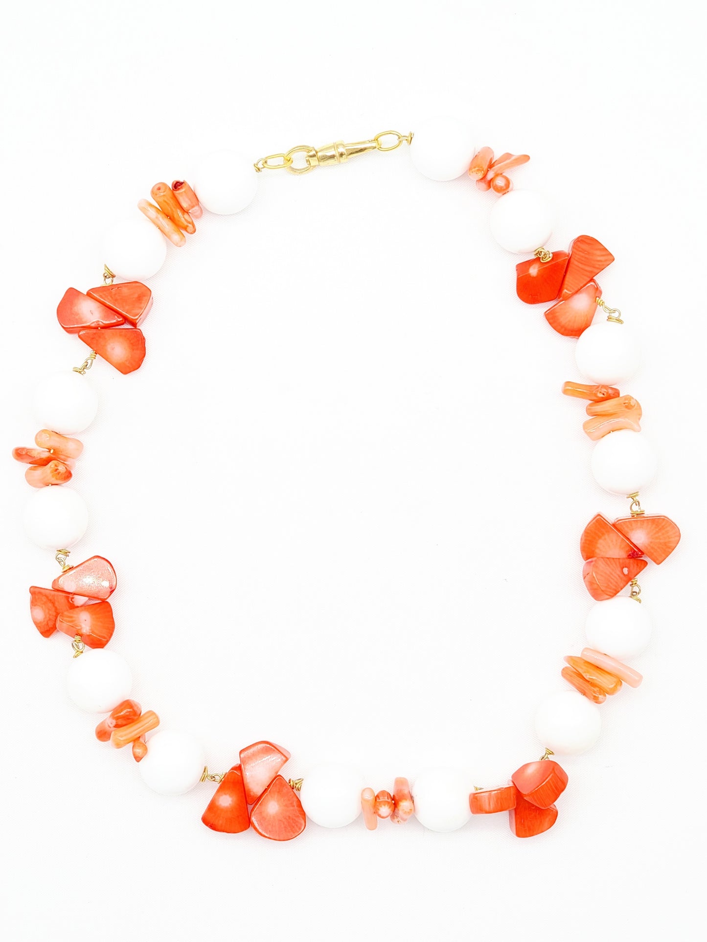 Short White Onyx & Coral Necklace