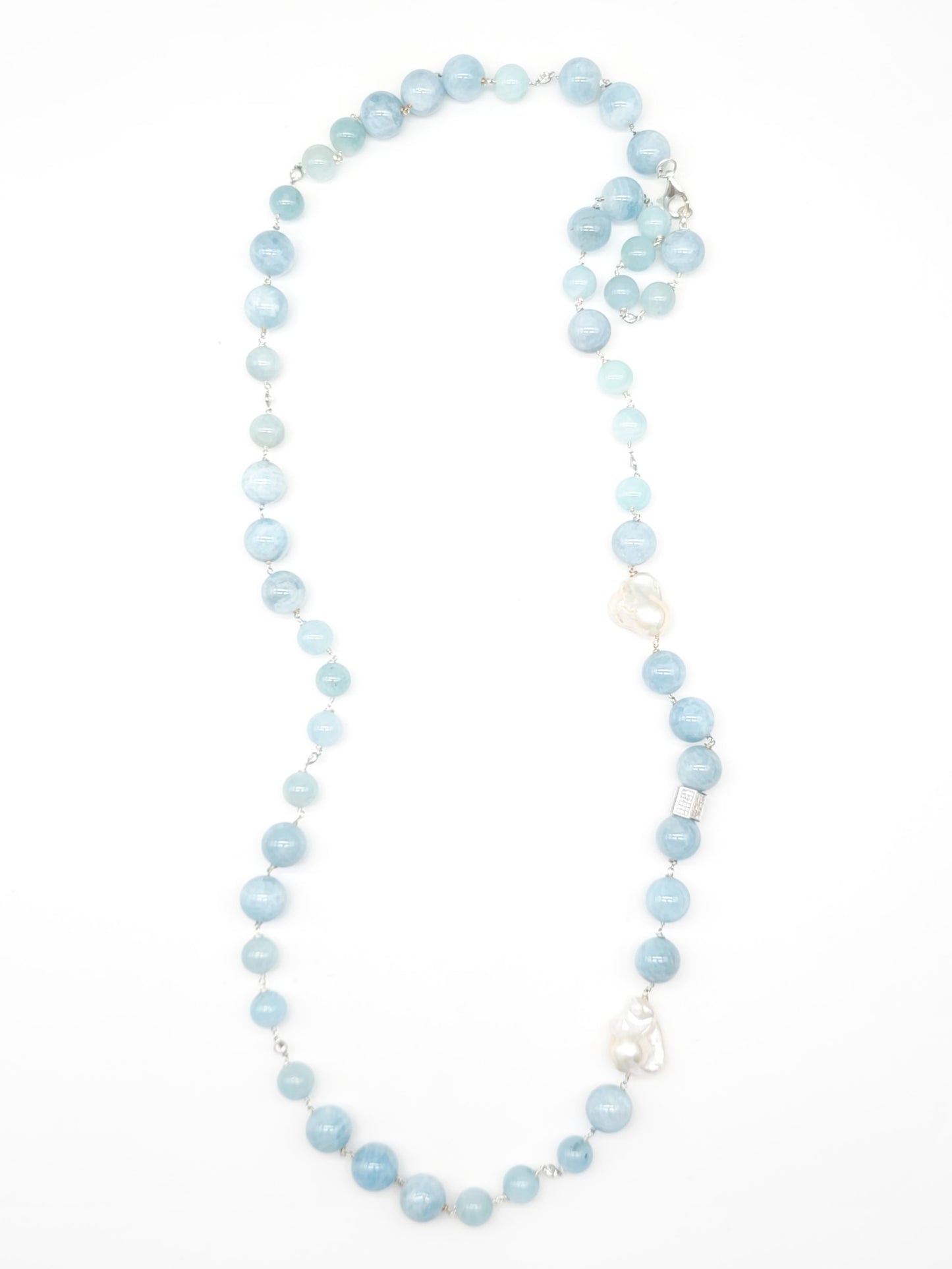 Aquamarine Necklace w/ Baroque Pearls