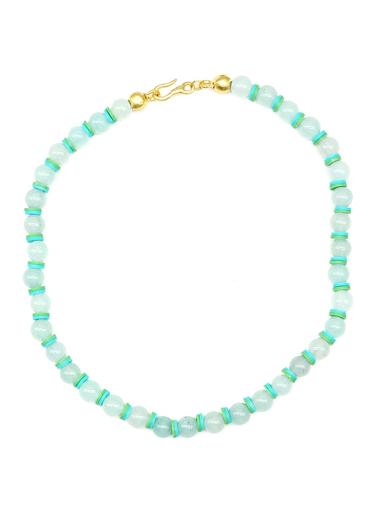 Aqua Necklace w/ Green & Blue Beads