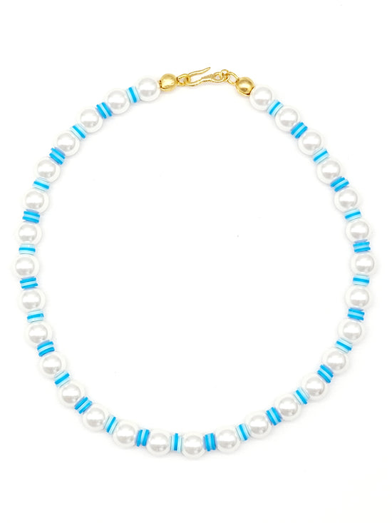 Large Pearl Necklace w/ Blue Beads