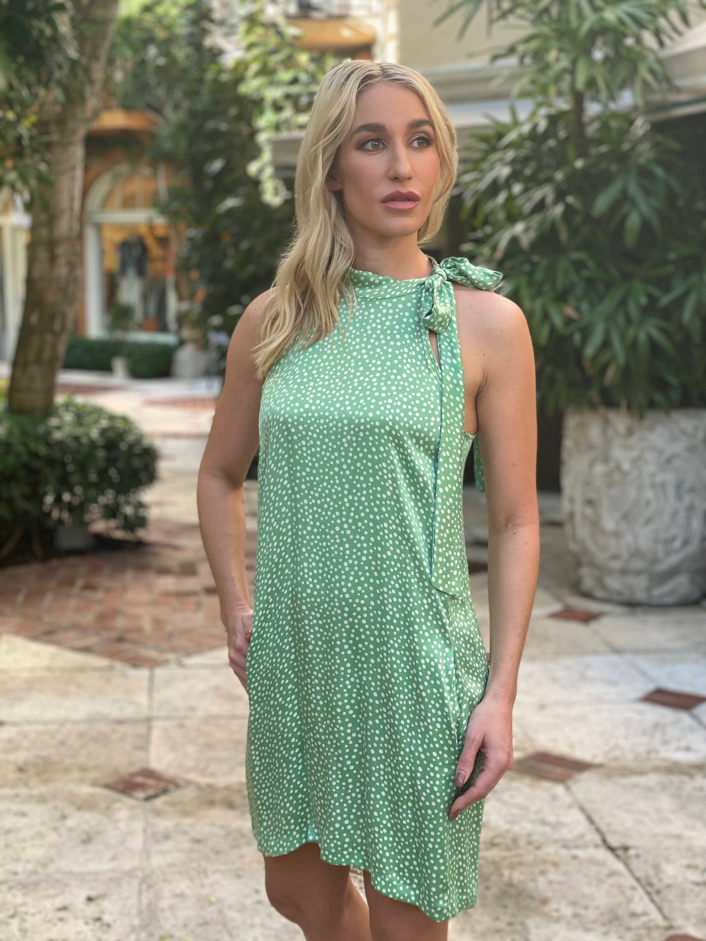 Load image into Gallery viewer, Green Dots w/ Tie Dress
