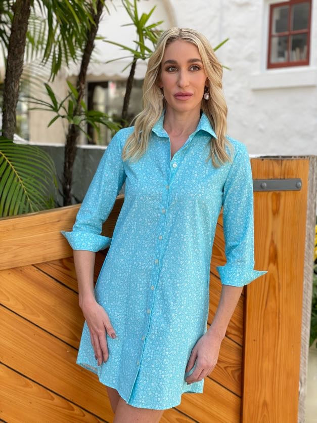 Turquoise Flower Shirt Dress