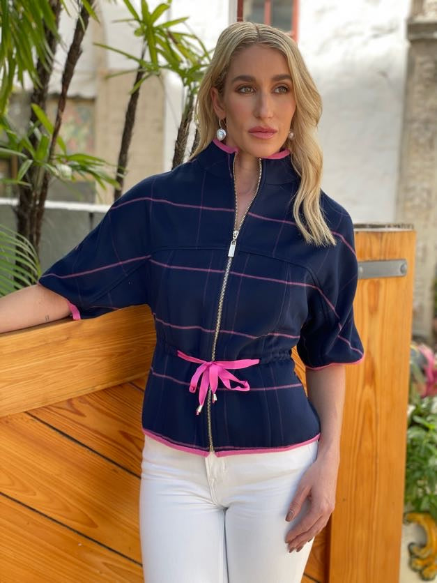 Load image into Gallery viewer, Navy/Fuchsia Check Jacket
