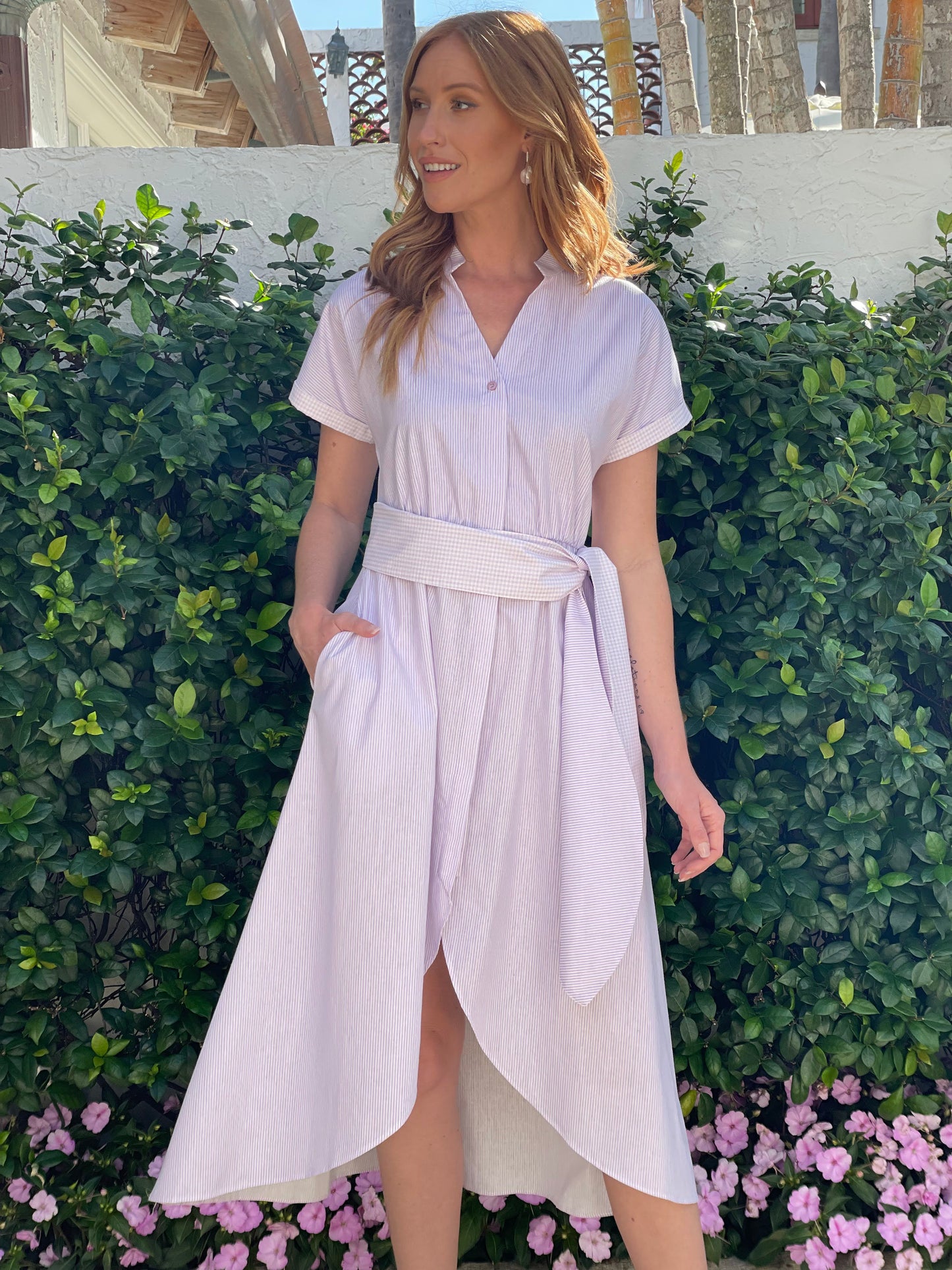 Lavender Stripe Hi-Low Dress