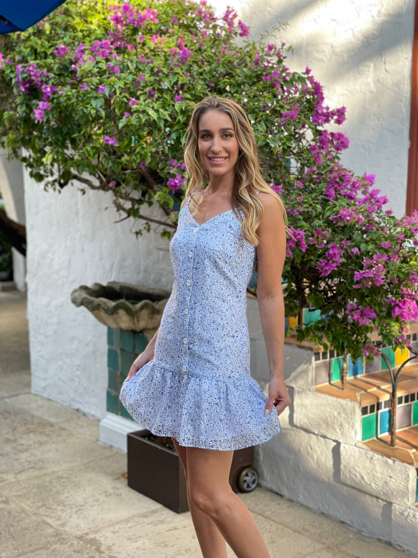 Flower w/ White Buttons Dress