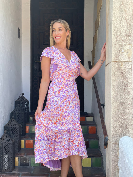Purple/Orange Long Wrap Dress